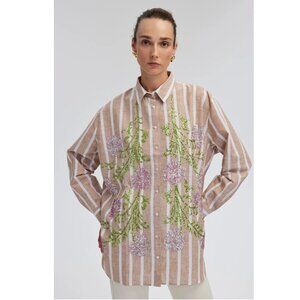 NEW Touche Prive Pul Embroidered Linen Textured Shirt P4886